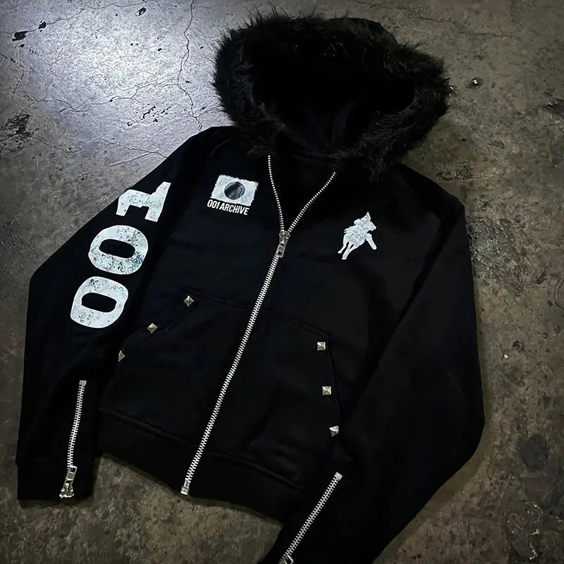 Archive Rider Full-Zip Faux Fur Hoodie