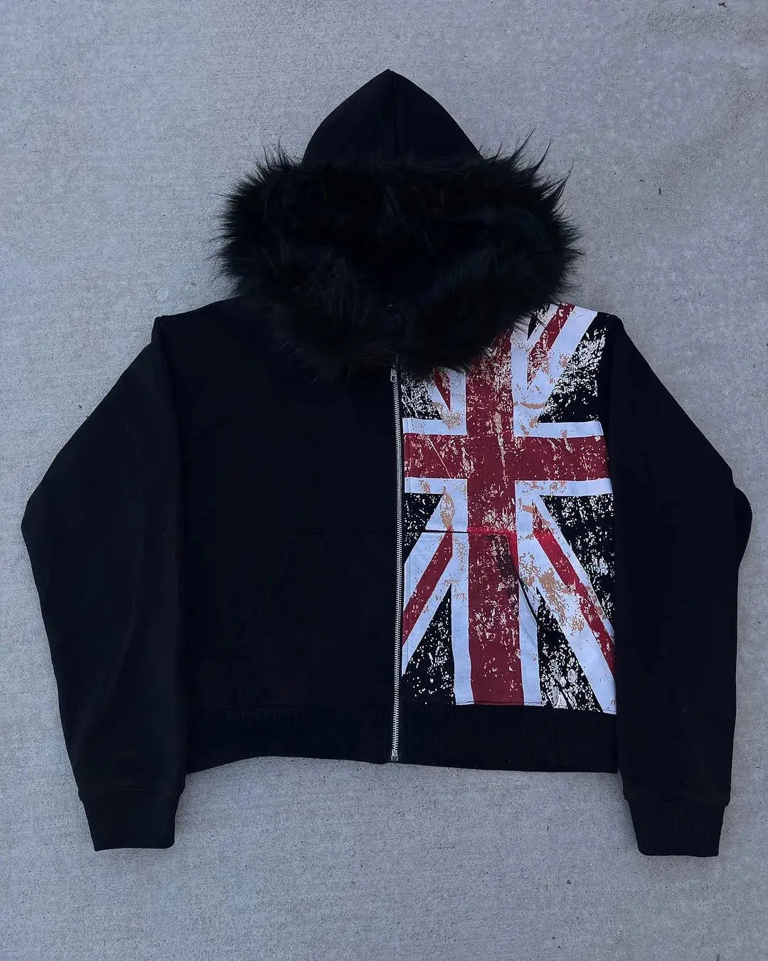 Rebel Flag Full-Zip Faux Fur Hoodie