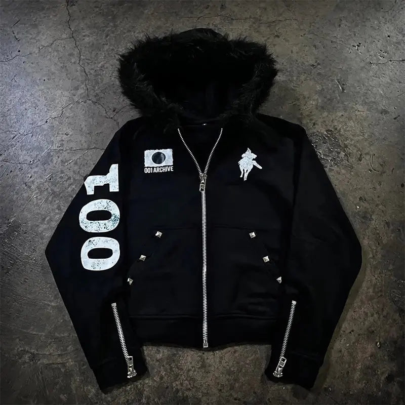 Archive Rider Full-Zip Faux Fur Hoodie