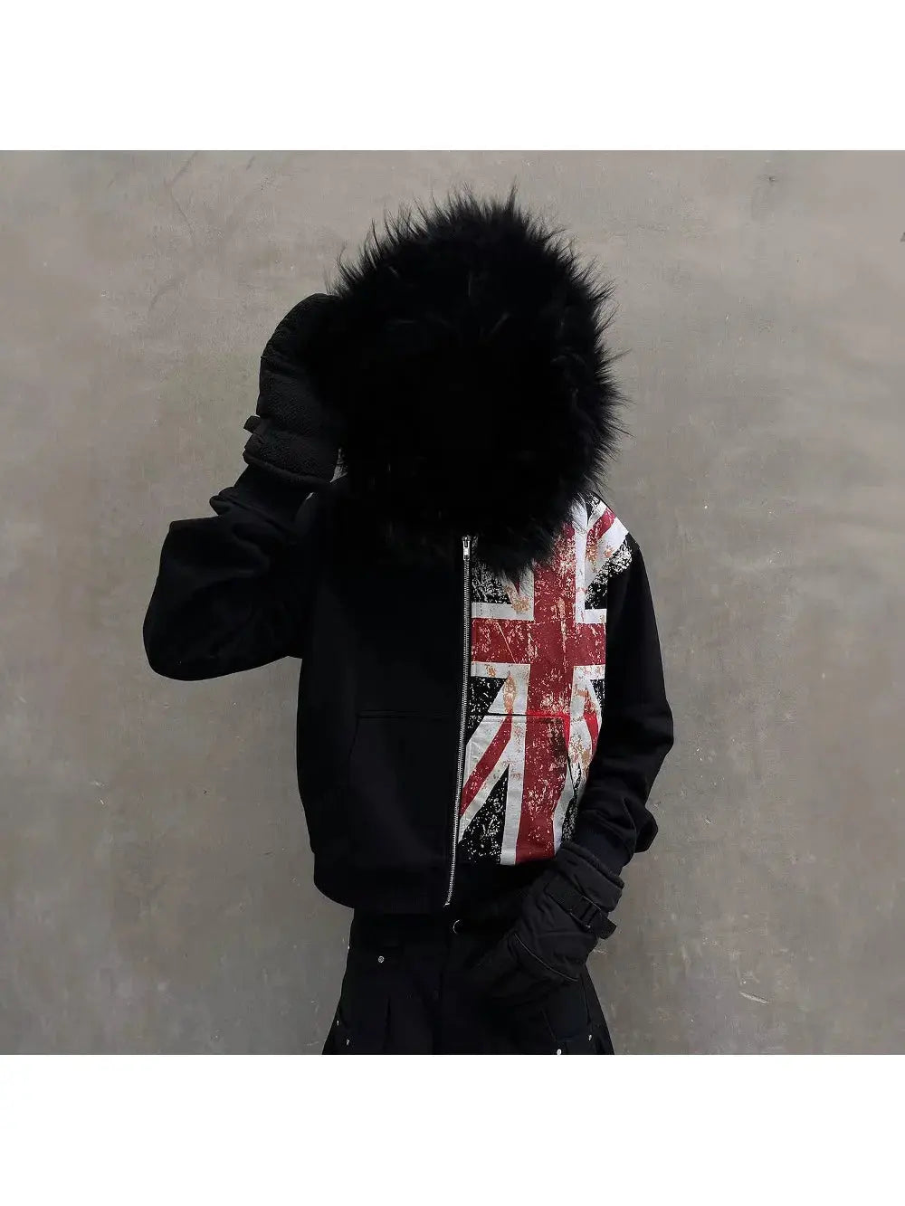 Rebel Flag Full-Zip Faux Fur Hoodie